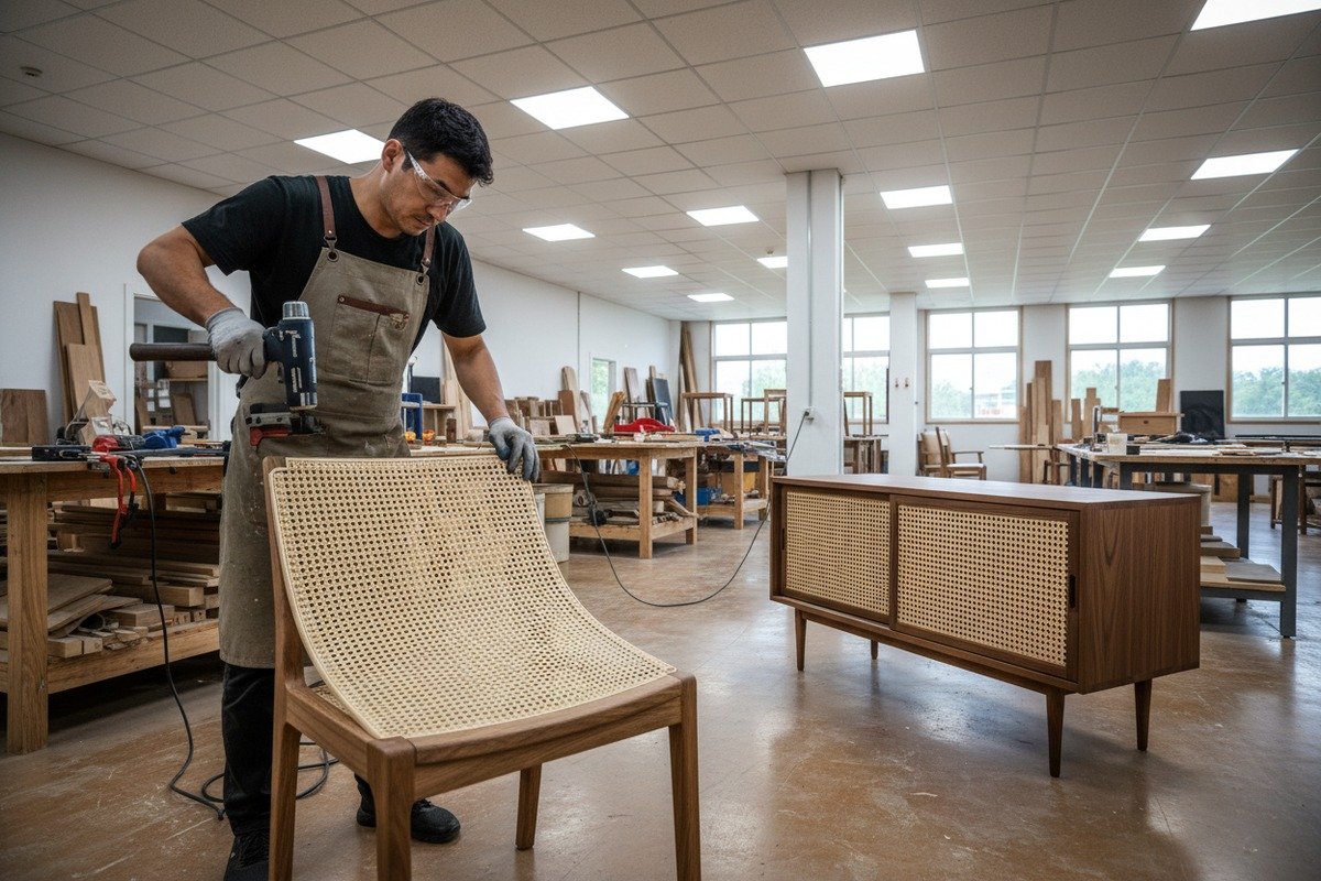 Choosing between thick cane for seats and thin cane for decorative furniture panels (ID#2)