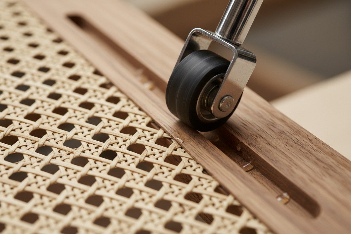Rattan Cutting and Trimming Sharp utility knives and rotary cutters used to prevent rattan fraying during trimming (ID#4)