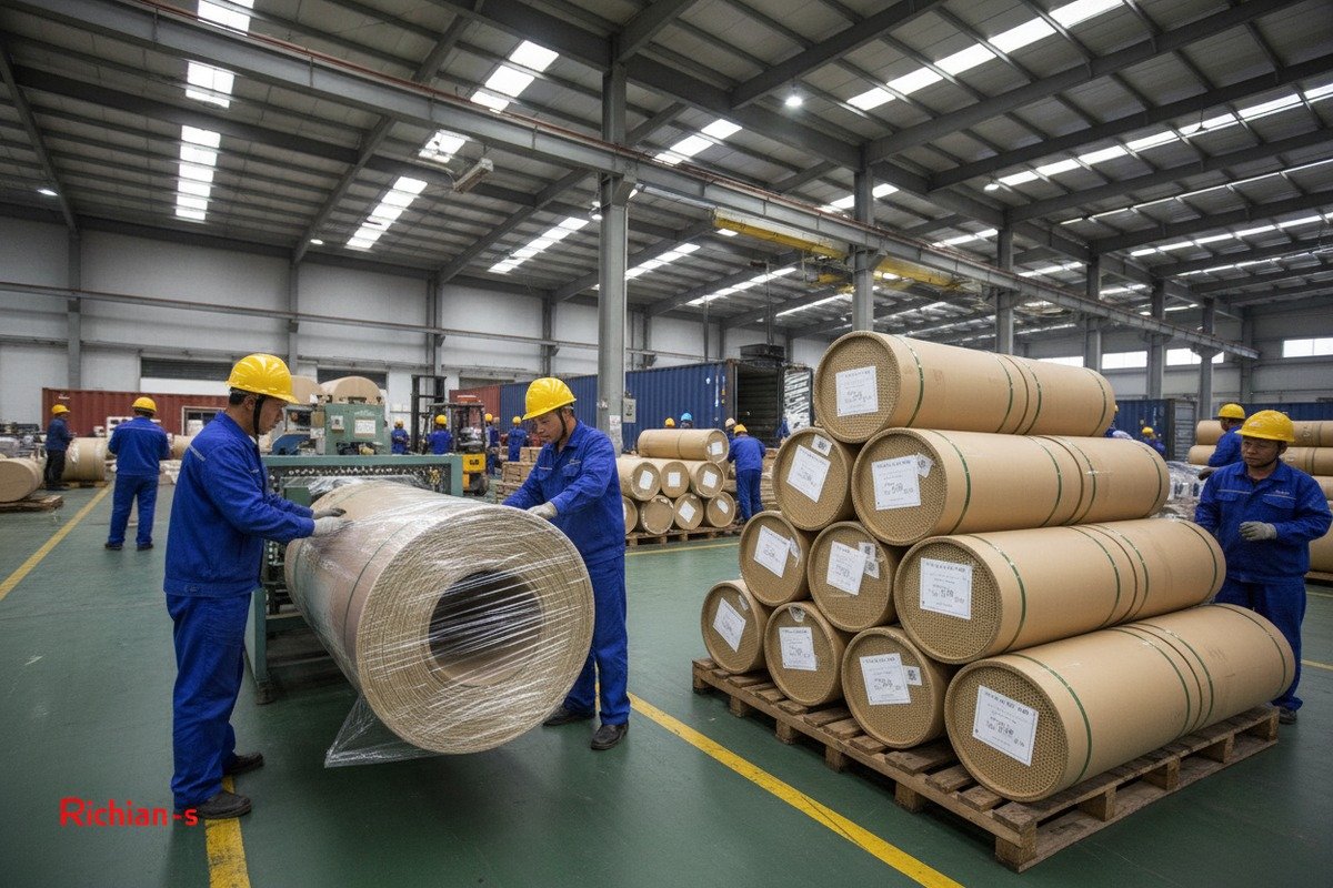 Durable International Shipping Packaging Durable packaging for international shipping of rattan webbing using moisture-proof wrapping and cartons (ID#5)