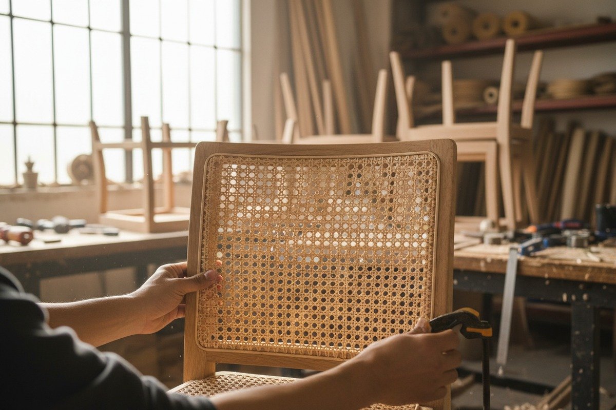 Preventing wrinkles and sagging during rattan cane webbing installation for a smooth finish (ID#1)