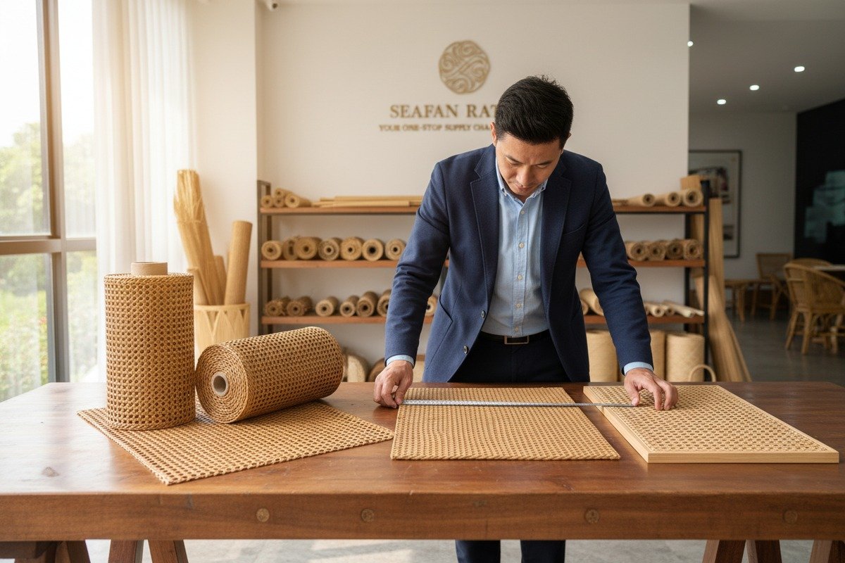 Fixing sagging rattan webbing by misting with water and re-tensioning the furniture panel (ID#5)