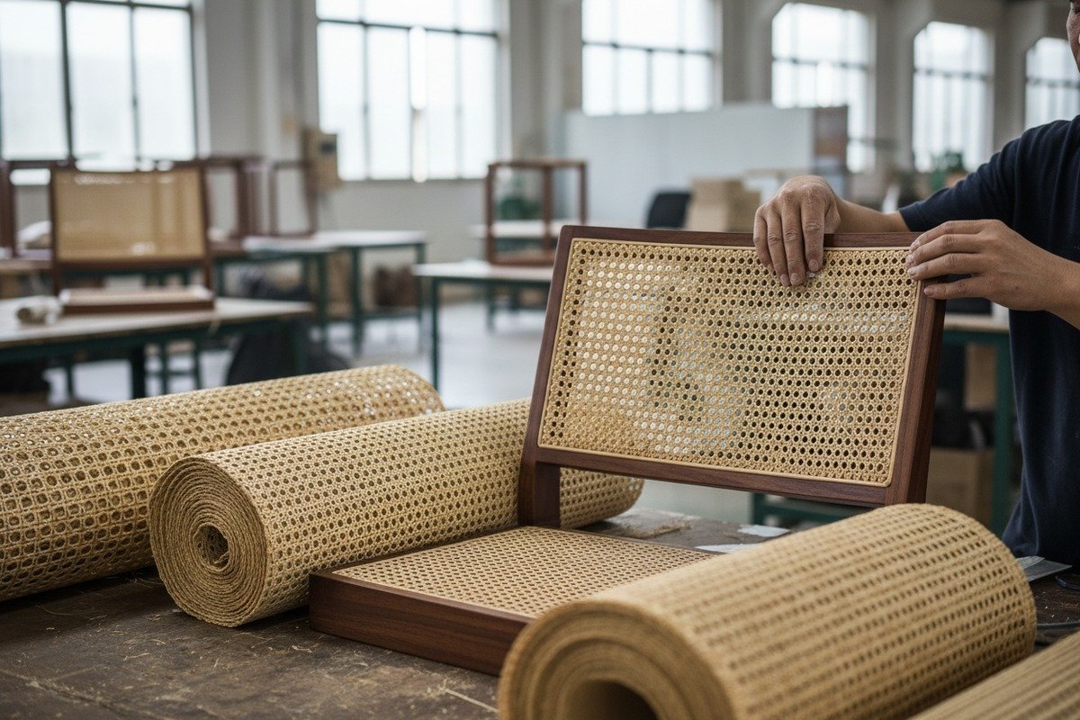 Intricate hexagonal open cane weave patterns and wide roll dimensions increasing sourcing budgets (ID#4)