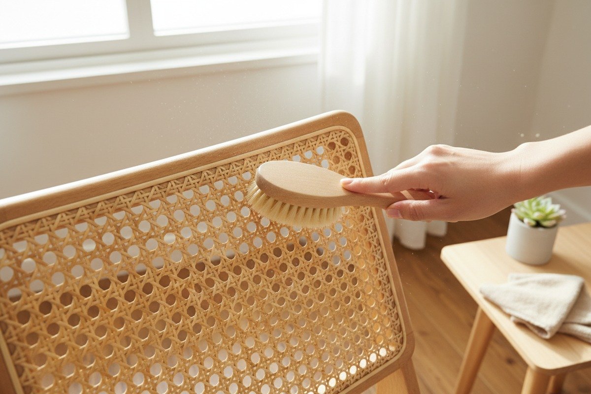 Ежедневная процедура чистки мебели из ротанга с плетением из тростника для поддержания ее качества (ID#1)