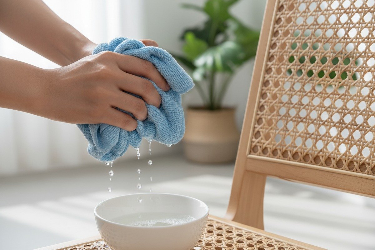 Безопасная чистка мебели из ротанга влажной салфеткой из микрофибры и слабым мыльным раствором (ID#3)