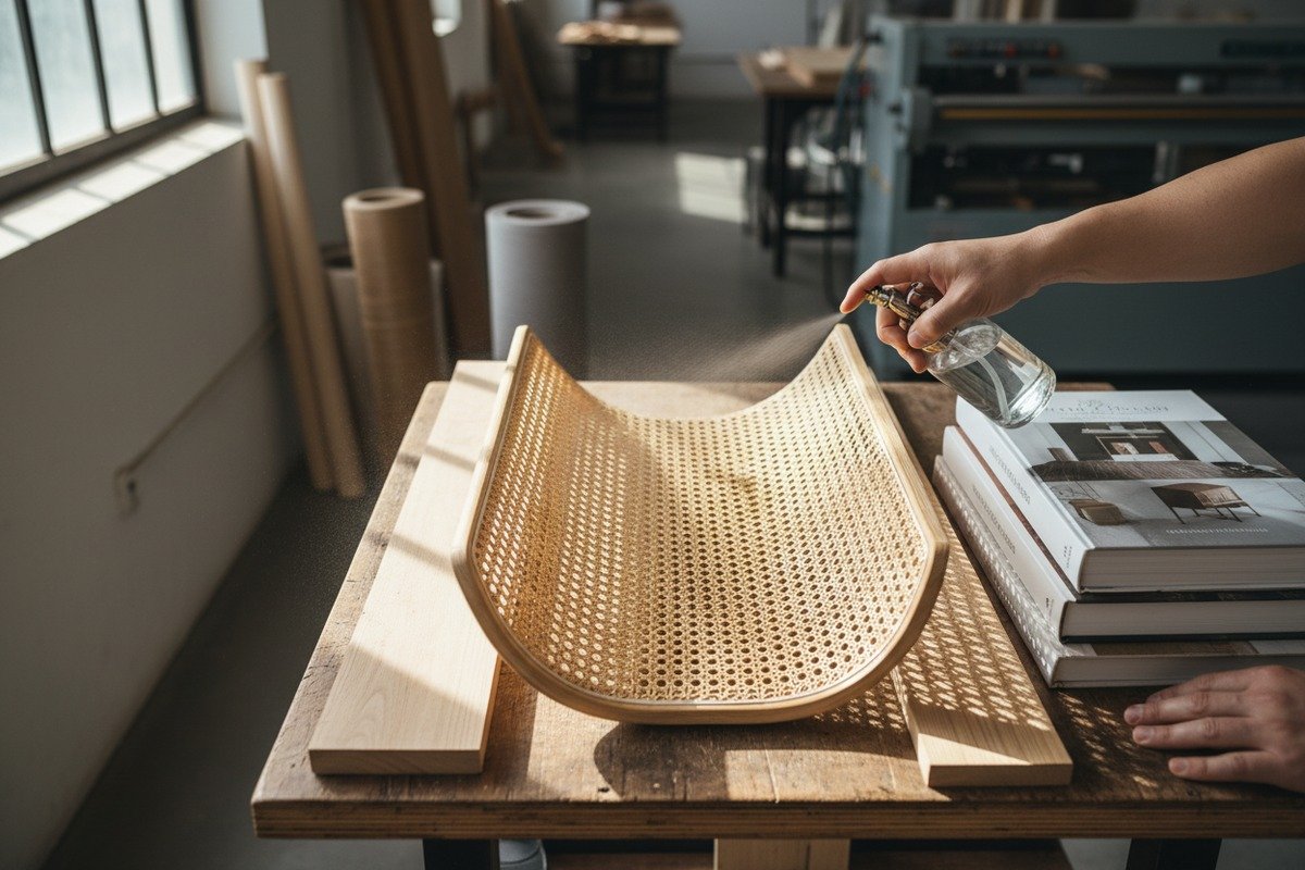 Repairing warped rattan cane webbing damaged by excess moisture and humidity (ID#1)