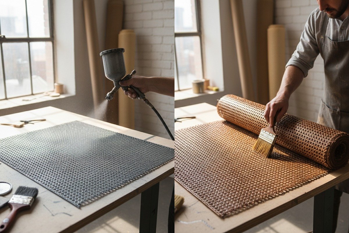 Custom painted and stained rattan cane webbing for furniture projects (ID#1)