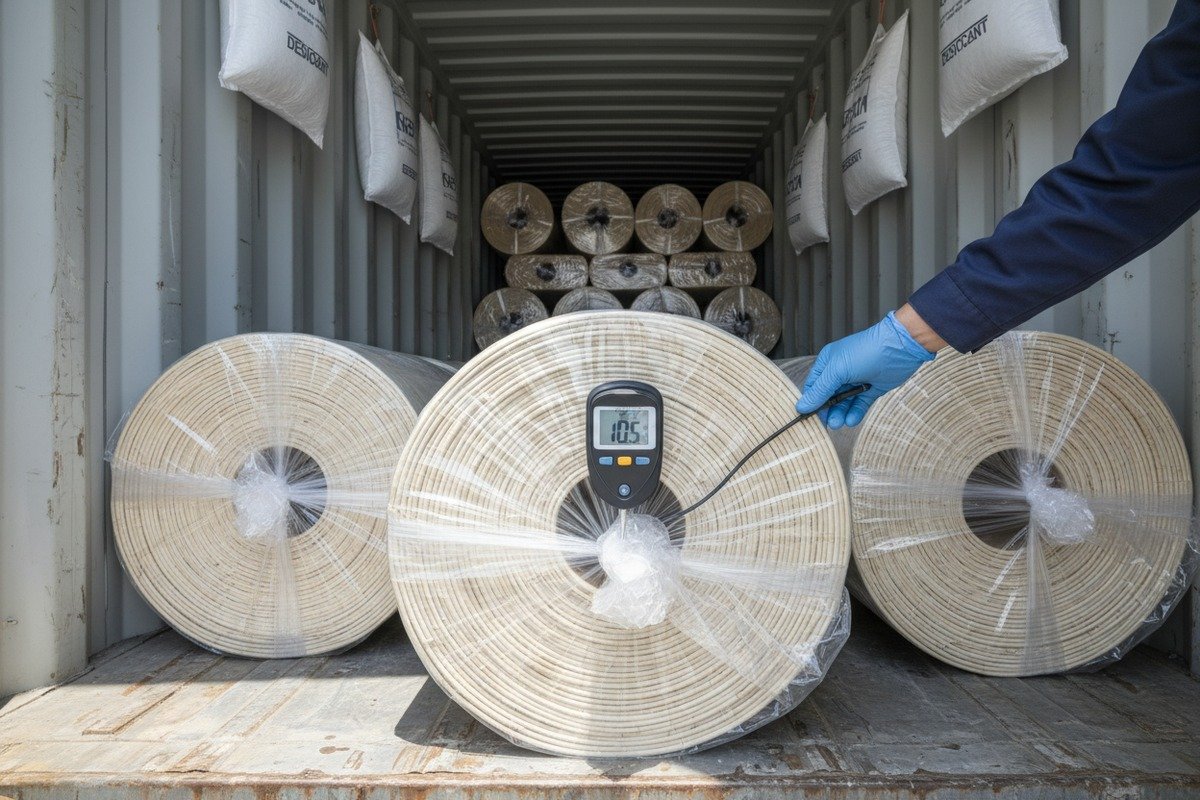 Protecting bulk rattan rolls from humidity and mold during sea freight with desiccants (ID#3)