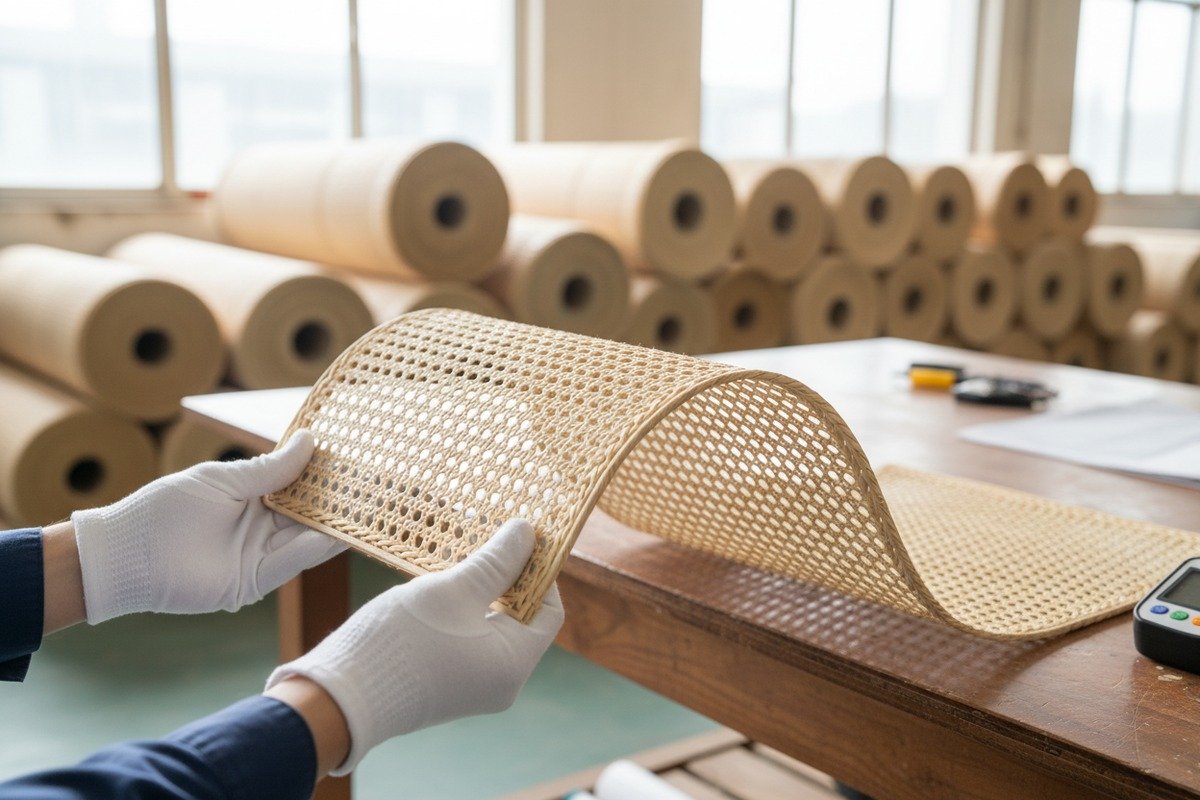 Natural rattan cane webbing showing signs of professional treatment and high quality (ID#1)