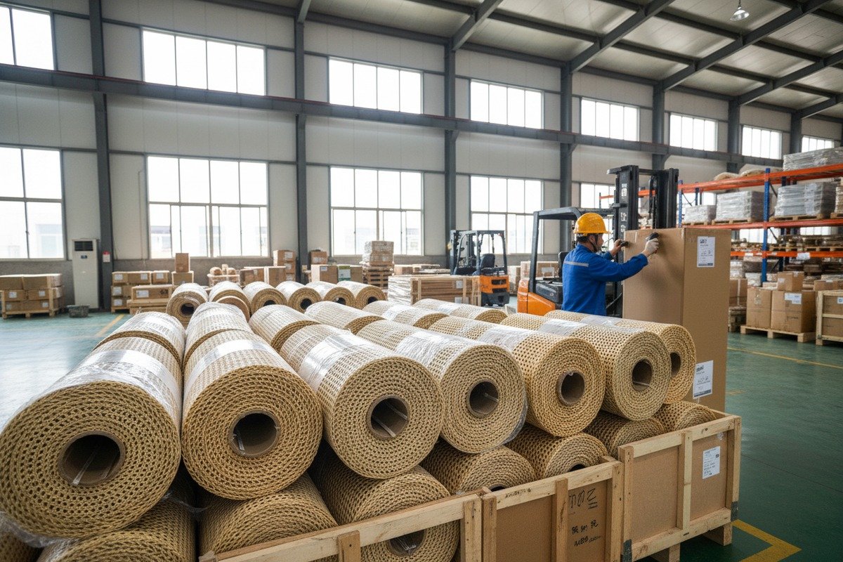 Common packaging methods for bulk rattan cane webbing imports for wholesale distribution (ID#1)