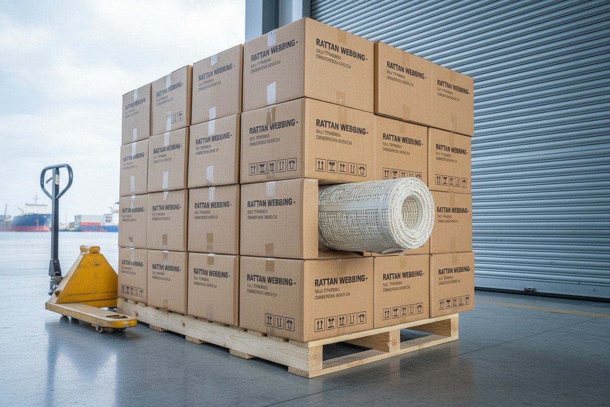 Wholesale Rattan Packaging Options Standard wholesale rattan roll packaging options including individual cartons and multi-roll pallet bundles (ID#3)