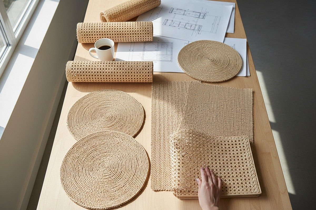 Custom natural rattan cane webbing with various weaving patterns for furniture design (ID#1)