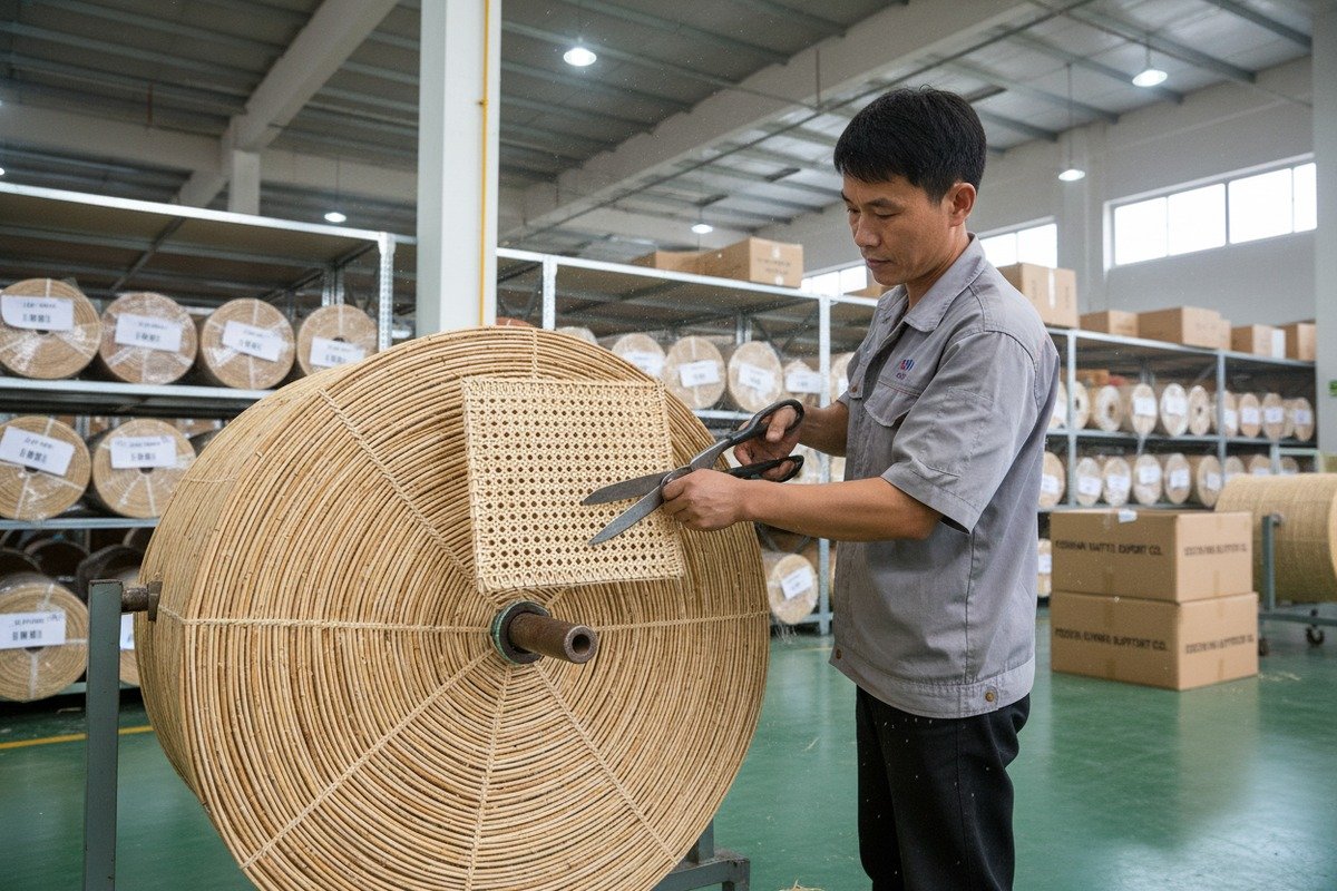 Bewertung der Qualität von Rattan-Geflecht durch Prüfung der Webdichte, der Gleichmäßigkeit der Stränge und der Materialflexibilität (ID#3)