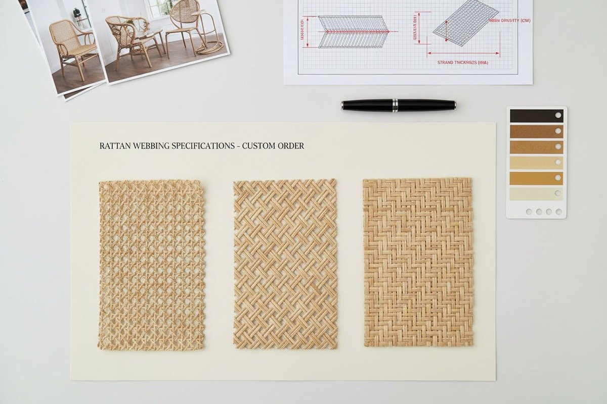 Cane Webbing Technical Brief Technical details for natural cane webbing customization brief including weave patterns and dimensions (ID#3)
