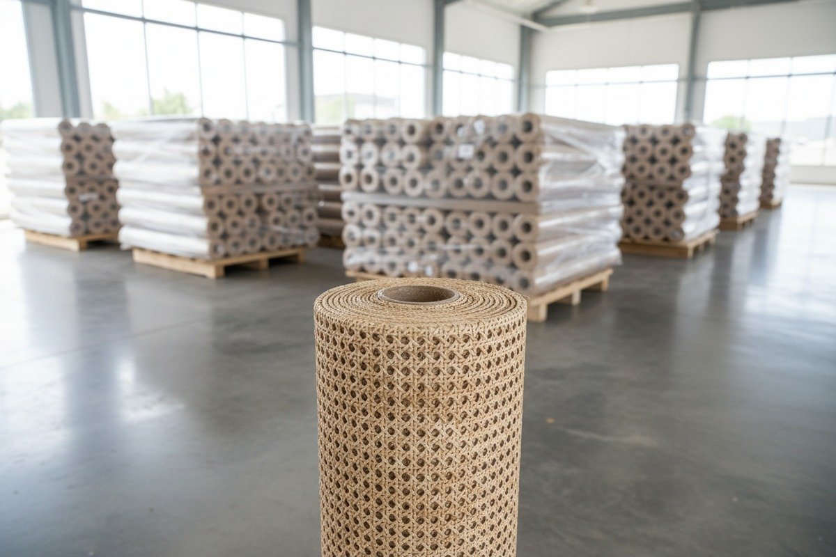 Natural rattan cane webbing rolls showing minimum order quantity requirements for custom projects (ID#1)