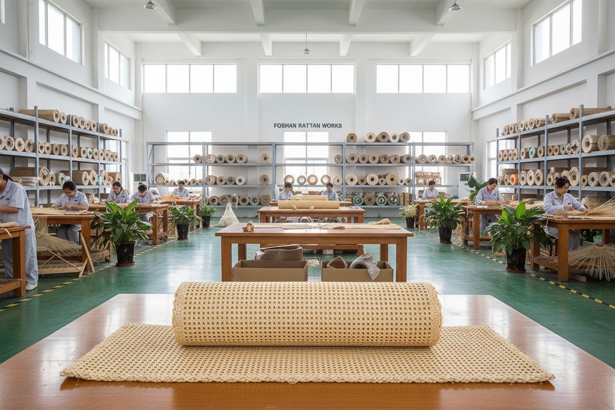 Traditional rattan cane webbing weaving process for furniture manufacturing (ID#1)