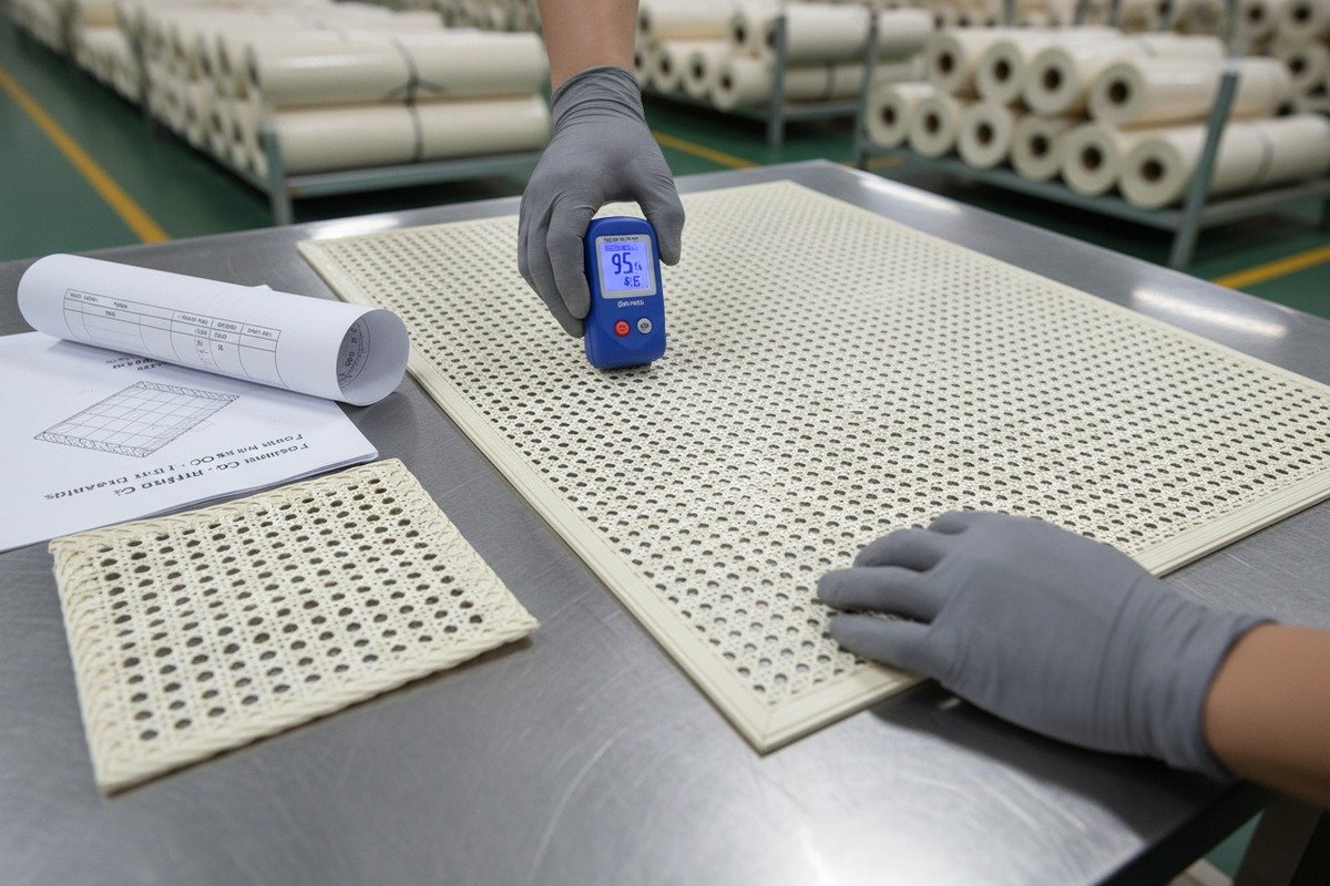 Quality control inspection of rattan cane webbing for factory manufacturing standards (ID#2)