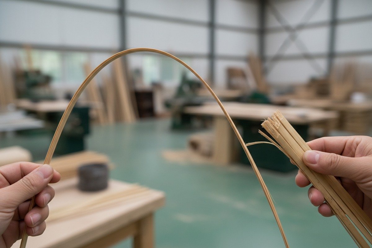 Texture and Strength Differences Flexible rattan cane texture compared to stiff and smooth bamboo webbing strips (ID#2)