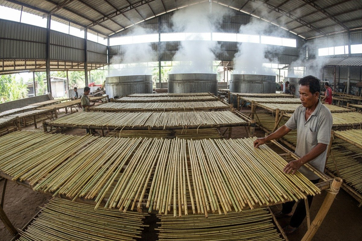 Causes of rattan spots Rattan cane webbing with black spots from natural pigmentation and environmental exposure (ID#2)