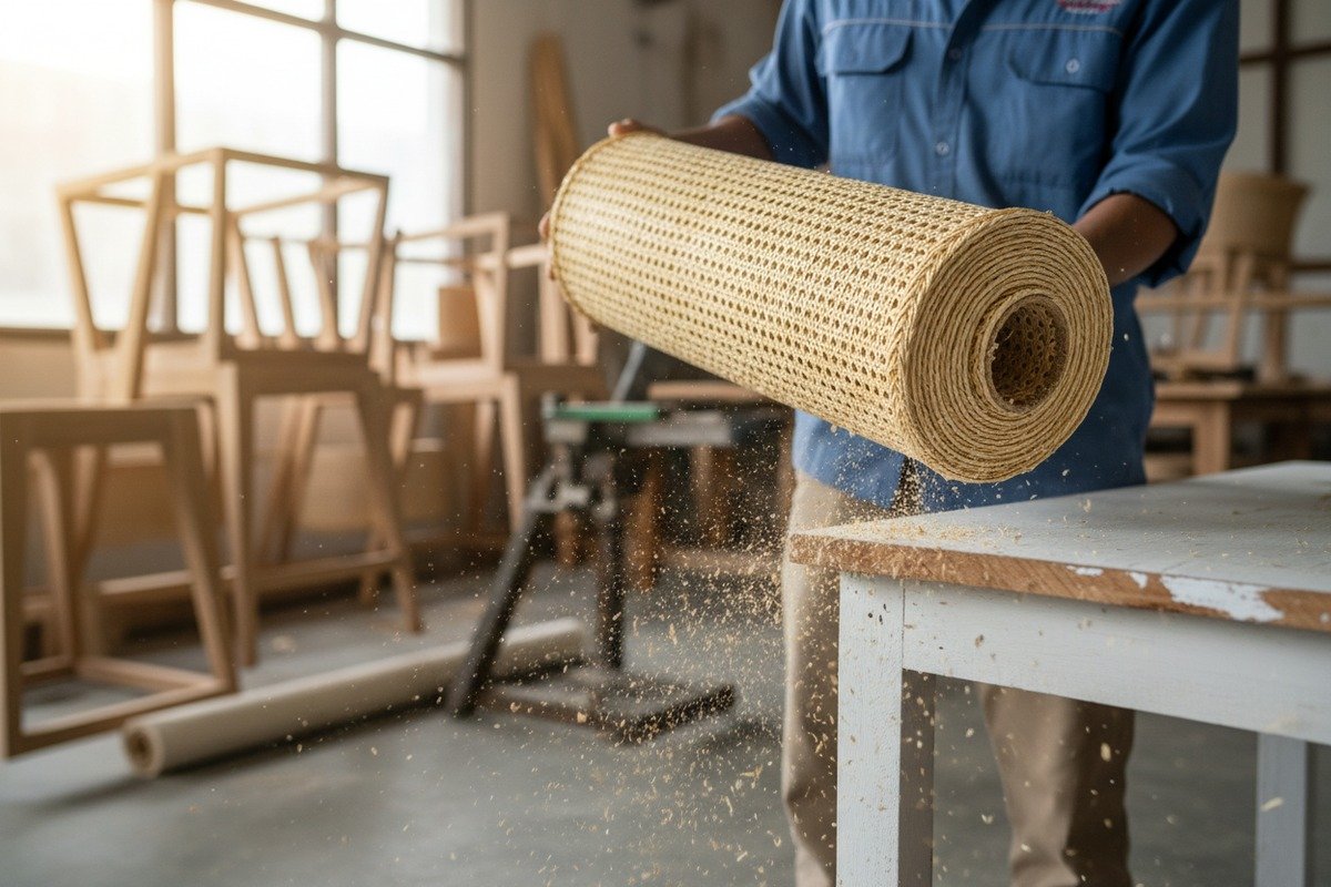 Natural Blemishes vs Damage Distinguishing between natural rattan blemishes and localized insect damage in cane webbing (ID#4)