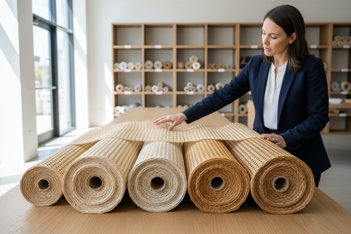 Natural color variations of rattan cane webbing for sourcing furniture materials (ID#1)
