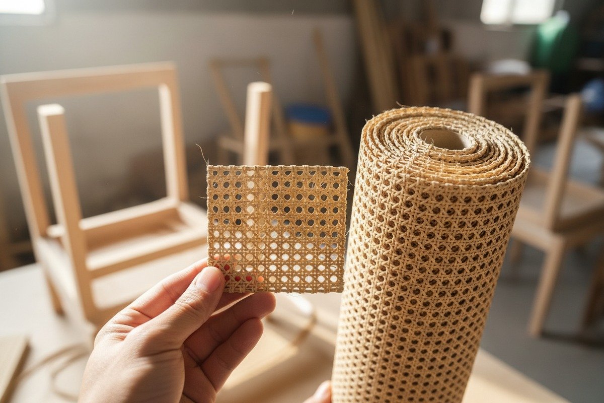 Rattan Aging and Patina Natural rattan cane webbing darkening and developing a rich patina over time (ID#4)