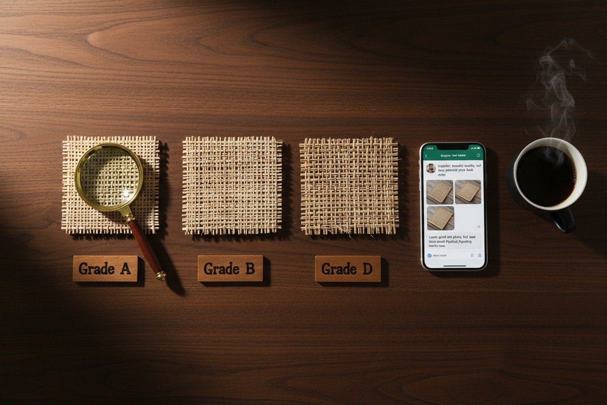 Verifying rattan quality standards by testing strand flexibility and checking for surface defects (ID#4)
