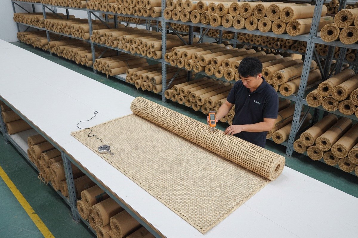 Sampling inspection process for bulk natural rattan cane webbing rolls in a warehouse (ID#1)