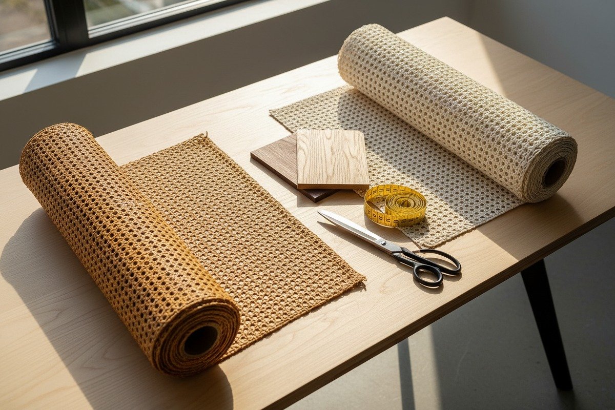 Comparison of natural and bleached rattan cane webbing for furniture sourcing (ID#1)