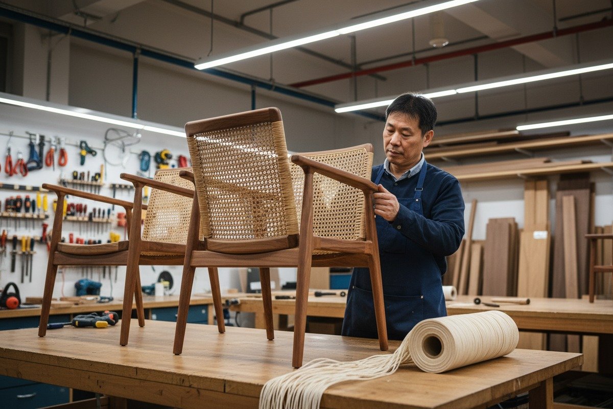 Natural vs Bleached Finishes Natural rattan with warm amber tones versus bleached webbing with uniform light hues (ID#2)