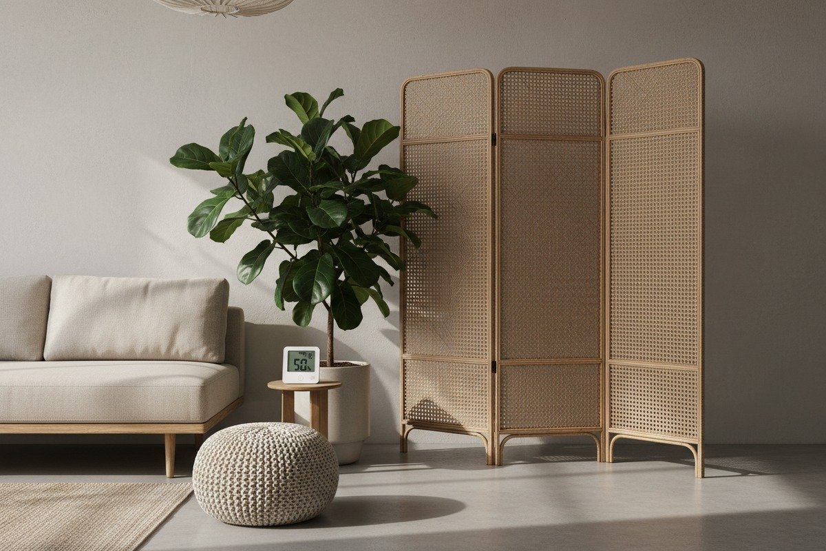 Signs of damaged rattan webbing including sagging strands and brittle cracking fibers (ID#5)