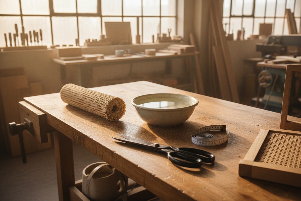 Preparing natural rattan cane webbing for installation on furniture projects (ID#1)