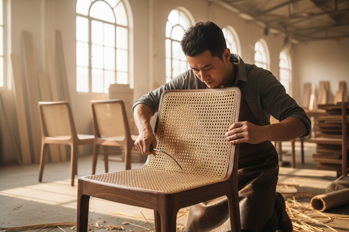 Custom Rattan Webbing Specifications Custom rattan cane webbing dimensions and weave patterns tailored for specific furniture production needs (ID#5)