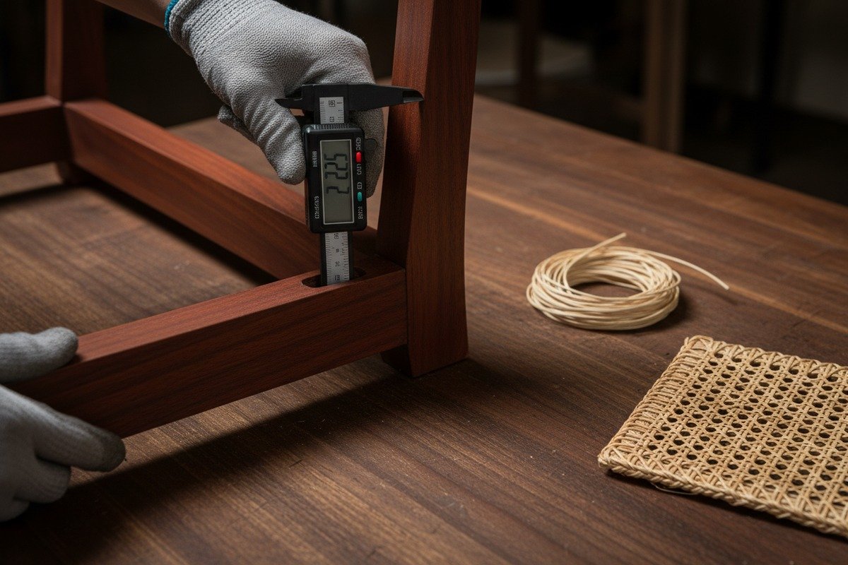 Adding extra allowance and overhang for rattan cane webbing installation and trimming (ID#3)