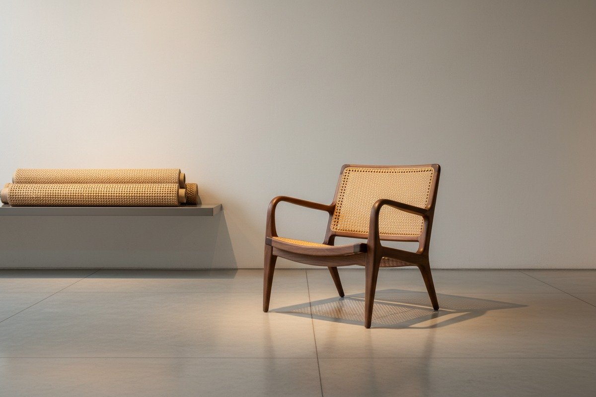 Trimming excess rattan webbing and applying spline for a professional finished chair look (ID#5)