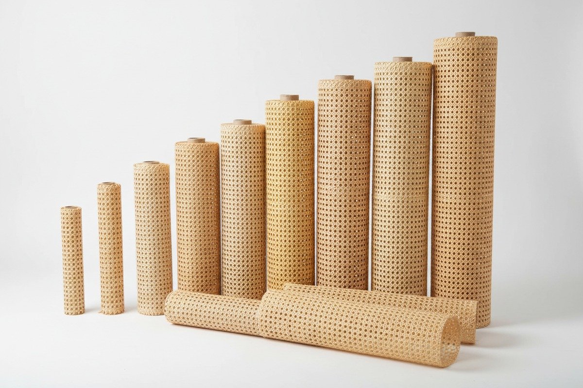 Comparison of various rattan cane webbing widths ranging from 16 to 40 inches (ID#1)