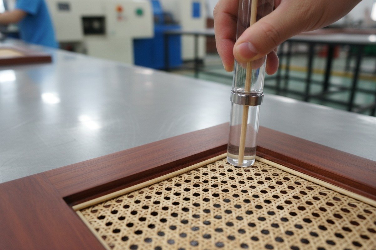 Securing Rattan Mesh Spline Using reed spline and wood glue to secure rattan mesh in grooved frames (ID#4)