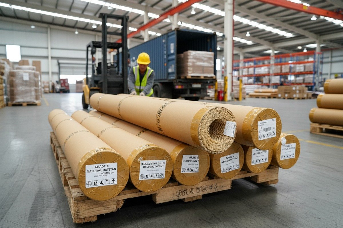 Haltbarkeit des Versands von Rattannmaterial Langlebige Verpackung und Transportschutz für lange Rollen von Rattan-Rohrgeflechtmaterialien (ID#5)