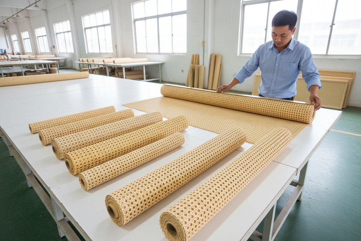 Rattan cane webbing rolls of different widths showing unit price variations (ID#1)