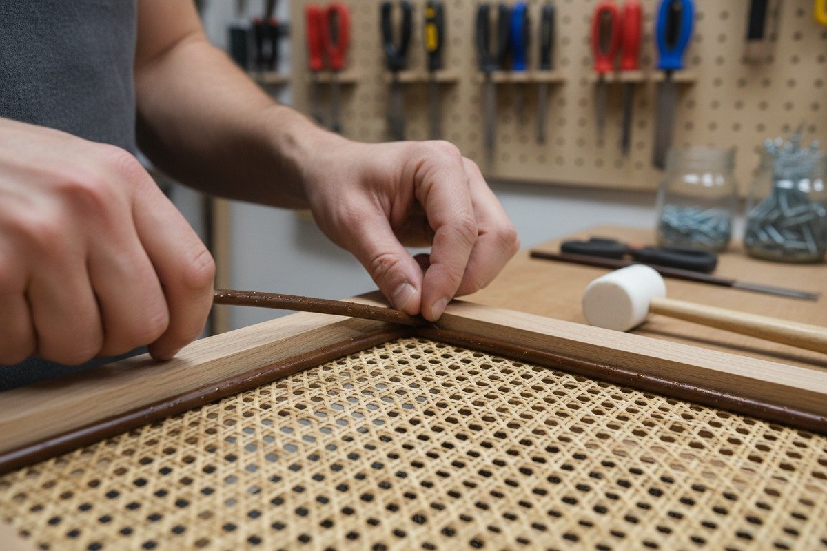 Hiding Raw Rattan Edges Decorative wood trim and binding cane used to hide raw rattan webbing edges (ID#3)