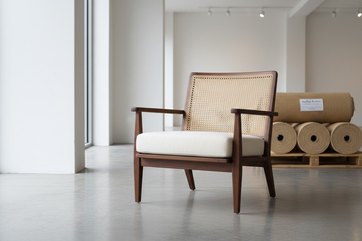 Identifying high-quality rattan cane webbing by checking for consistent color and flexible fibers (ID#5)