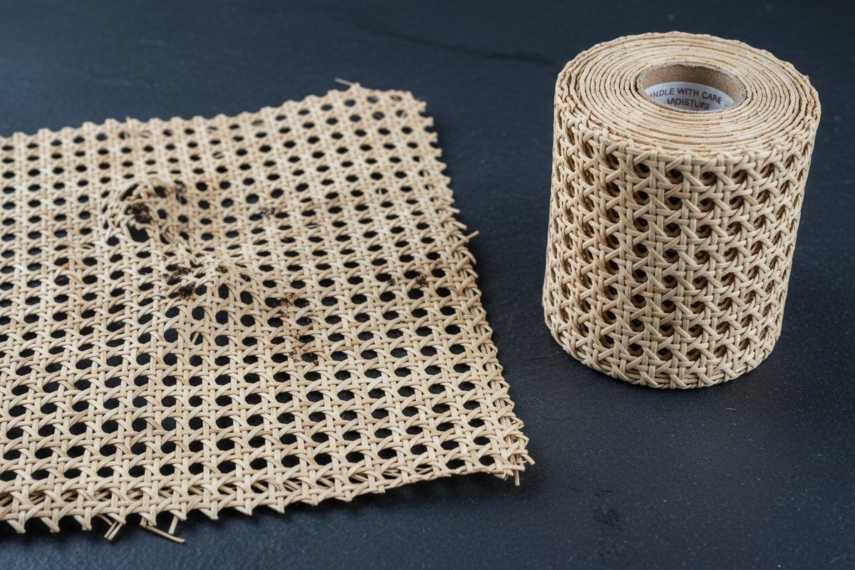 Schimmel und Verzug bei Rattan Rattankanfasern zeigen Anzeichen von Verzug und Schimmelbildung durch direktes Abspülen mit Wasser (ID#3)