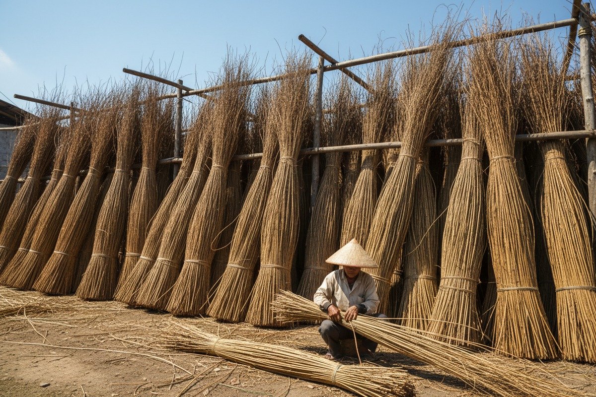 Verifying Rattan Webbing Quality Verifying rattan webbing quality through physical samples and inspecting weave tension and flexibility (ID#3)