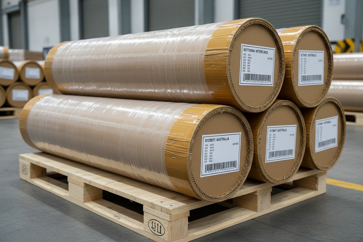 Preventing shipping damage to rattan rolls using moisture control, protective wrapping, and rigid packaging (ID#4)