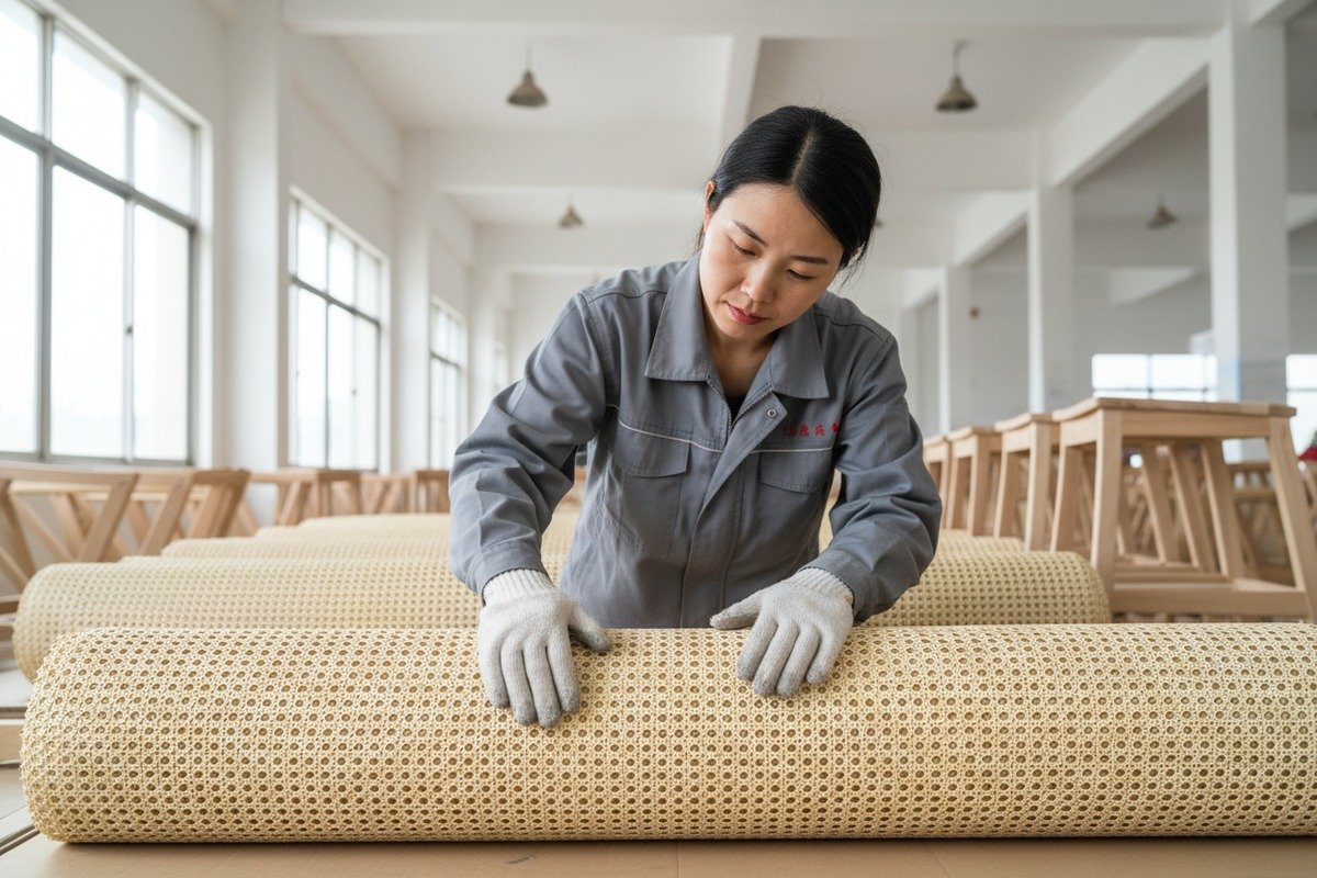 Hochwertige Rattan-Rohrgeflechtrollen, die Haltbarkeit und Beschaffungsstandards für die Möbelherstellung zeigen (ID#1)