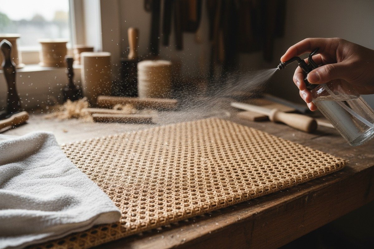 Wiederherstellung der Feuchtigkeit von trockenem Rattangeflecht mit warmem Wasser und natürlichen Ölen (ID#2)