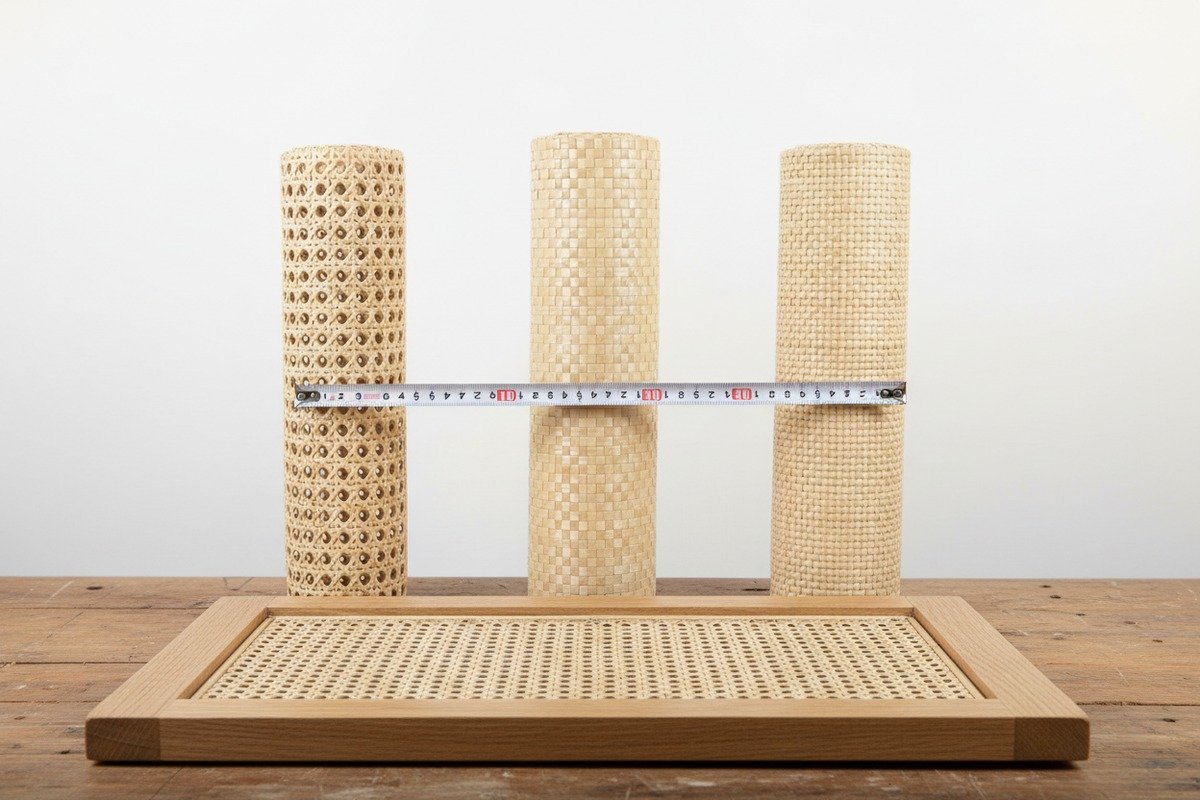 Selecting hexagonal or square rattan weave patterns and roll sizes for furniture DIY (ID#3)