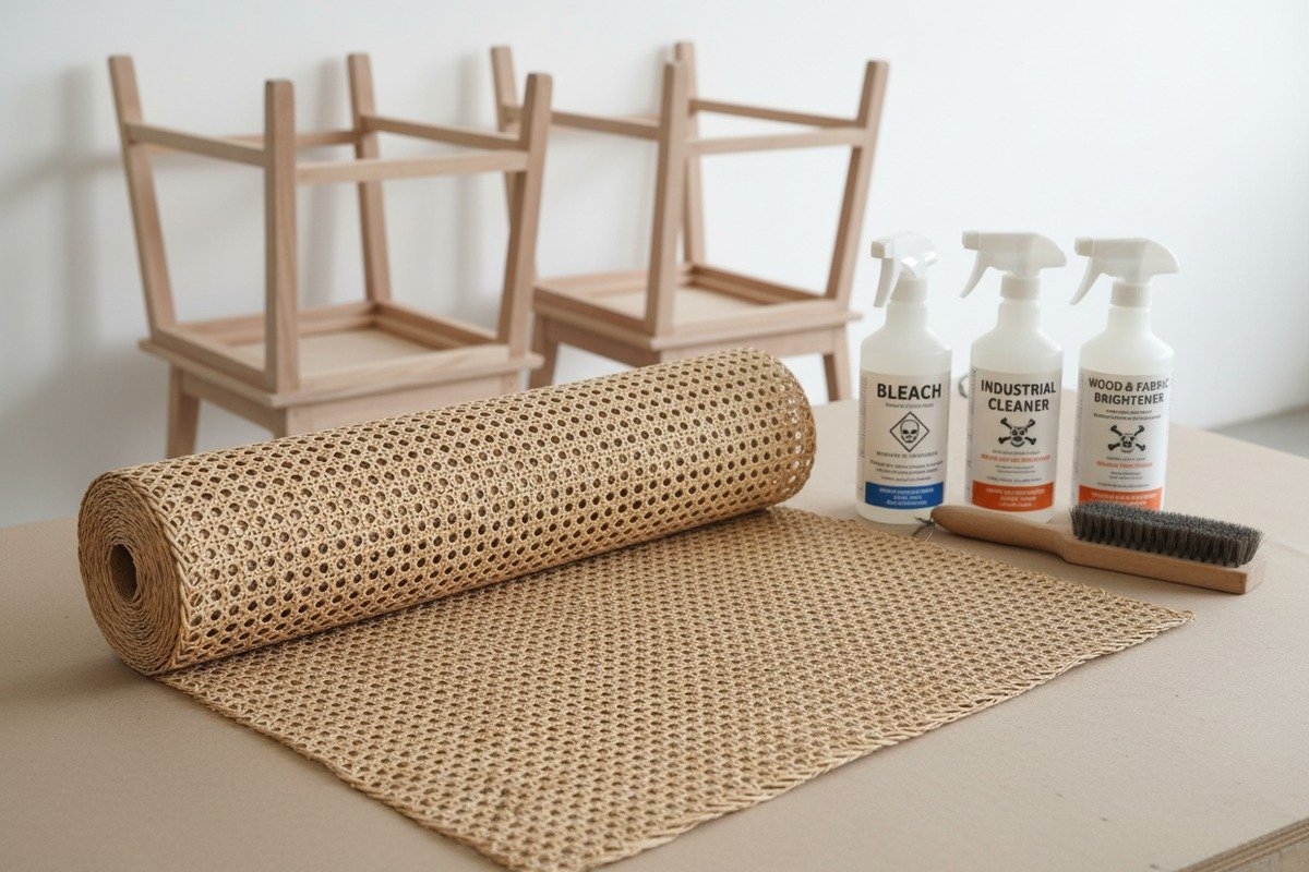 Натуральное ротанговое плетение, демонстрирующее потенциальные повреждения от вредных чистящих средств (ID#1)