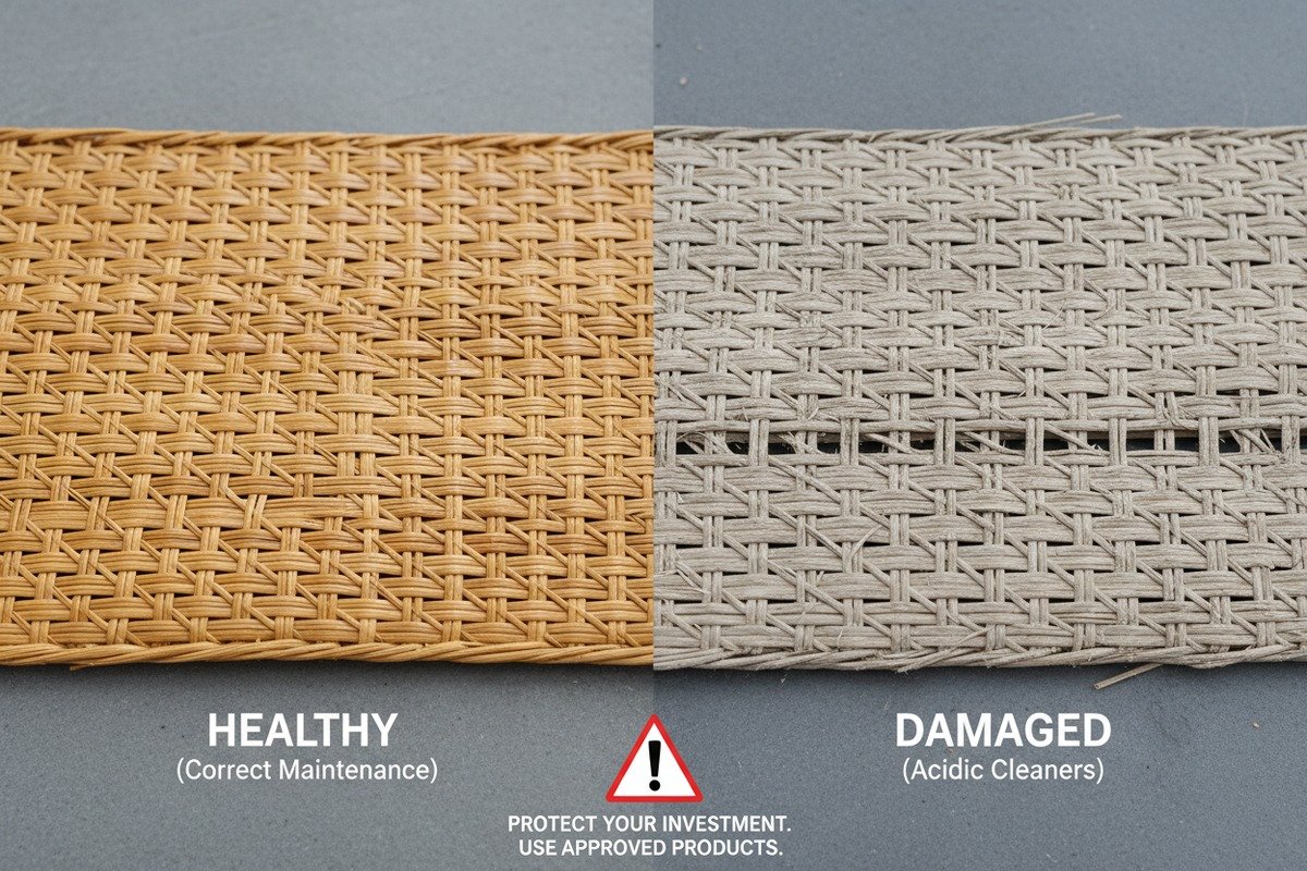 Кислотные чистящие средства влияют на долговечность Кислотные растворы, разрушающие структуру целлюлозы и долговечность натурального ротангового плетения (ID#5)