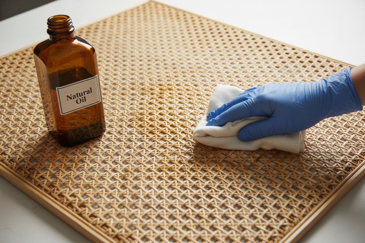 Restoring rattan furniture luster by applying natural oils and buffing with a soft cloth (ID#3)