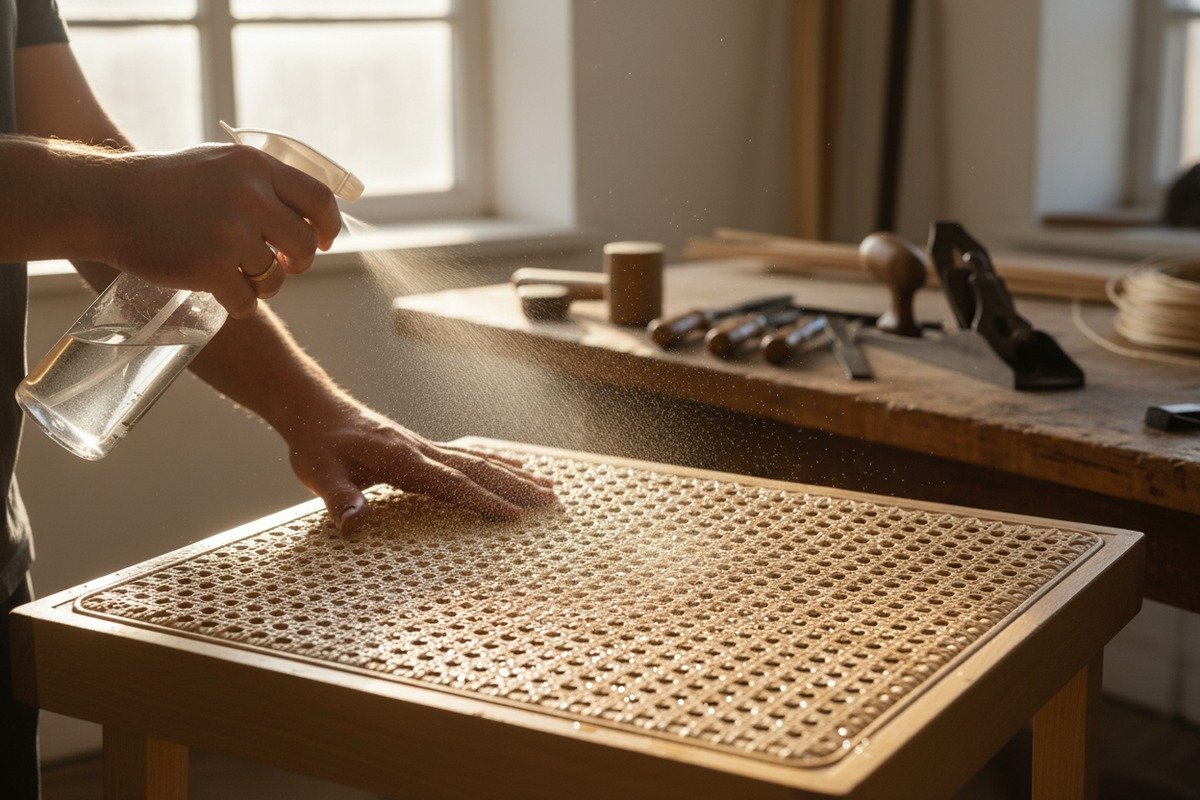 Fixing sagging natural rattan cane webbing after installation on furniture (ID#1)